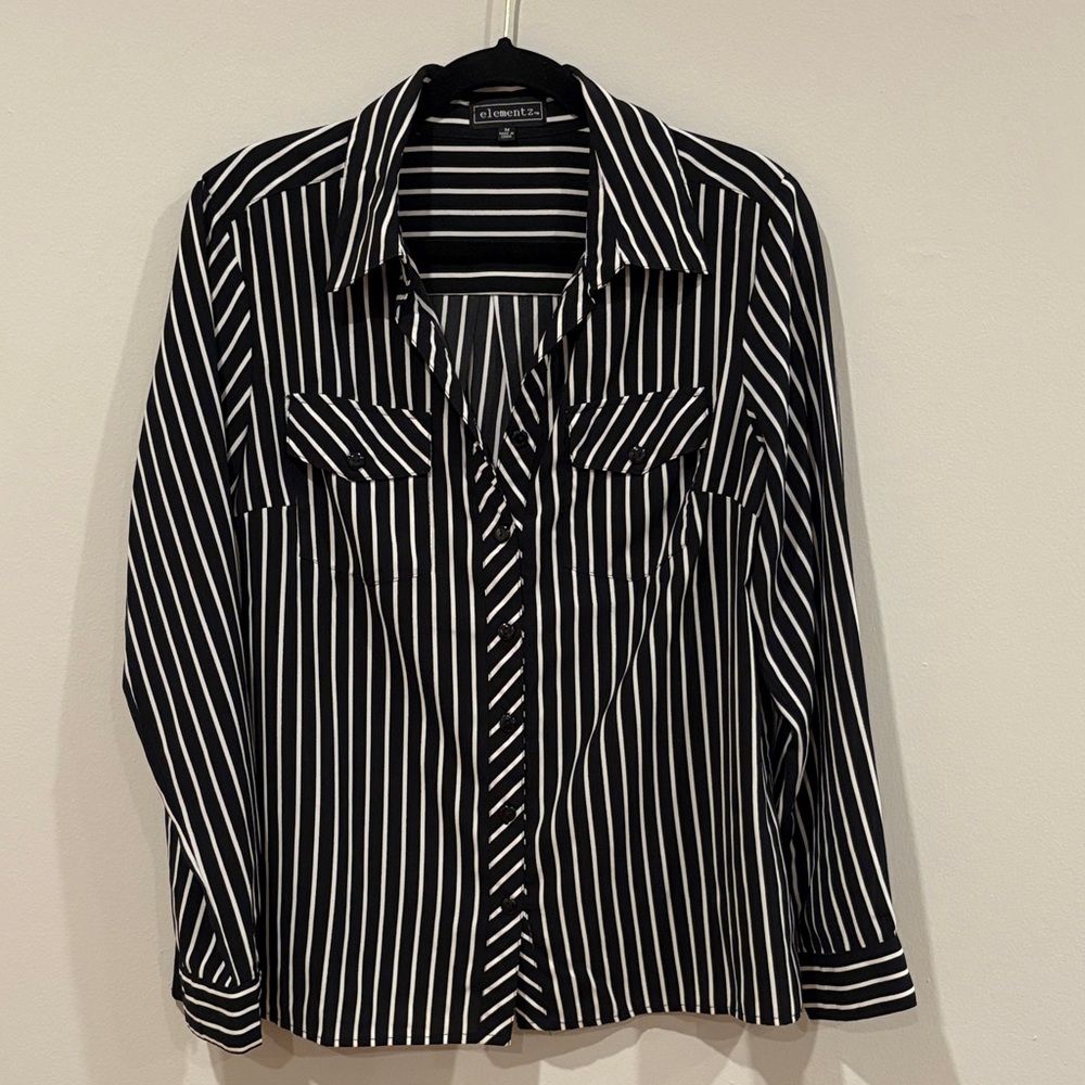 Elementz Black and White Striped Top